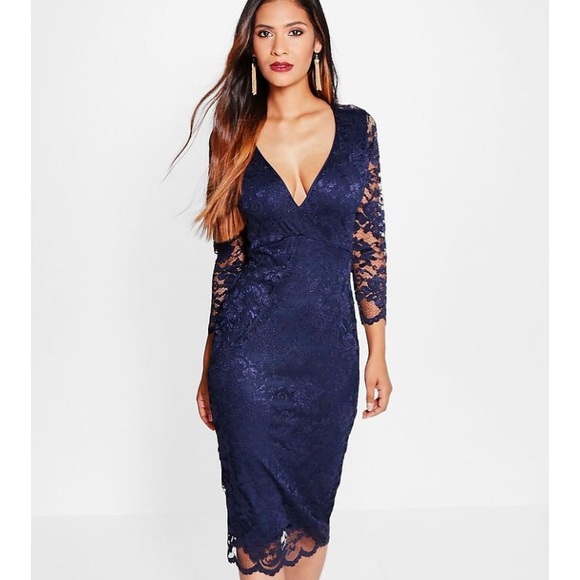 boohoo navy lace dress